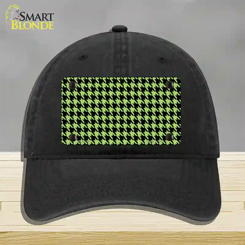 Lime Green Black Houndstooth Novelty License Plate Hat Unconstructed Cotton / Black