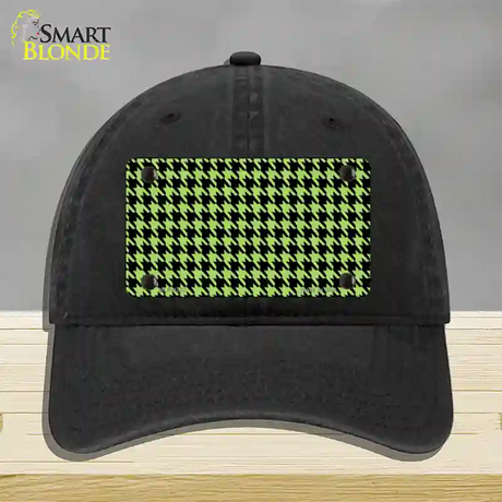 Lime Green Black Houndstooth Novelty License Plate Hat Unconstructed Cotton / Black