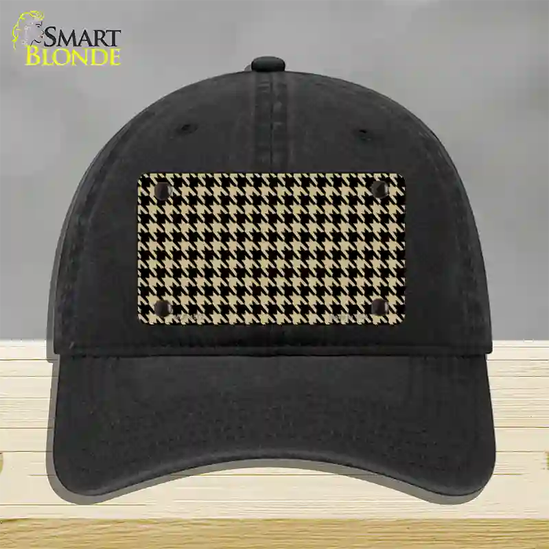 Gold Black Houndstooth Novelty License Plate Hat Unconstructed Cotton / Black