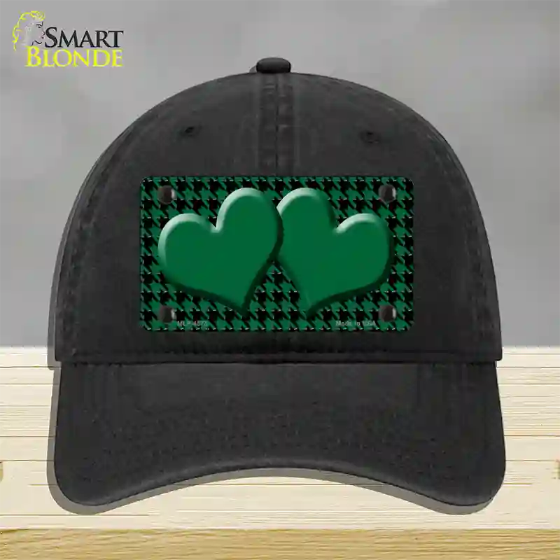 Green Black Houndstooth Green Center Hearts Novelty License Plate Hat Unconstructed Cotton / Black