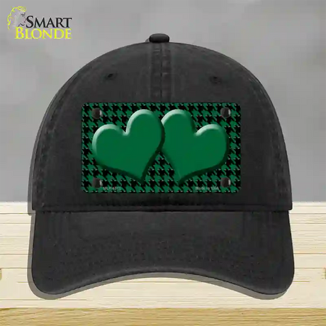 Green Black Houndstooth Green Center Hearts Novelty License Plate Hat Unconstructed Cotton / Black