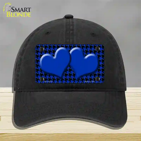 Blue Black Houndstooth Blue Center Hearts Novelty License Plate Hat Unconstructed Cotton / Black