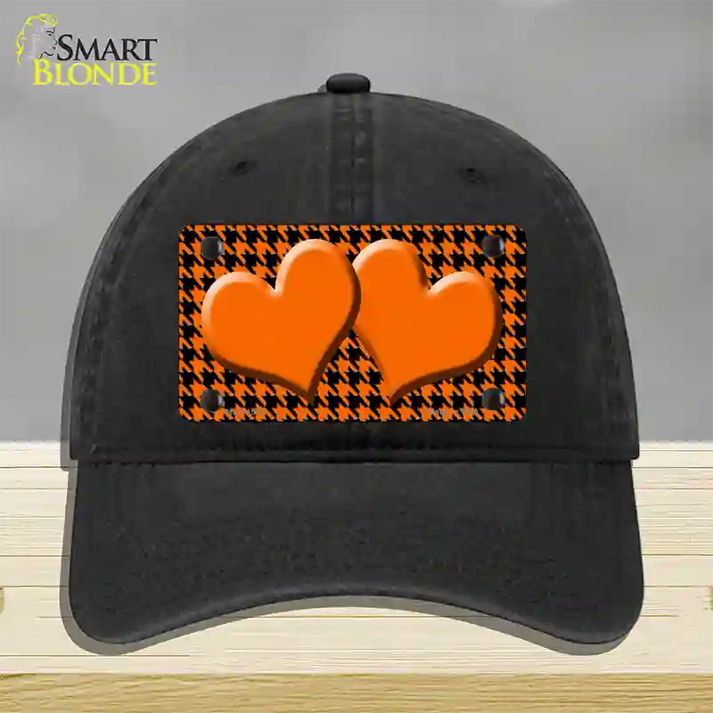 Orange Black Houndstooth Orange Center Hearts Novelty License Plate Hat Unconstructed Cotton / Black