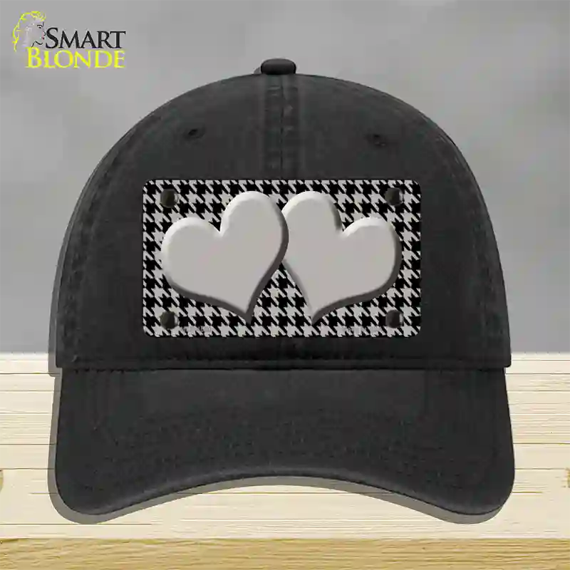 Grey Black Houndstooth Grey Center Hearts Novelty License Plate Hat Unconstructed Cotton / Black