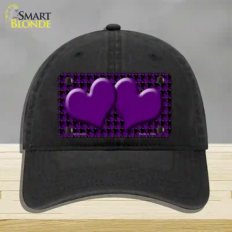 Purple Black Houndstooth Purple Center Hearts Novelty License Plate Hat Unconstructed Cotton / Black