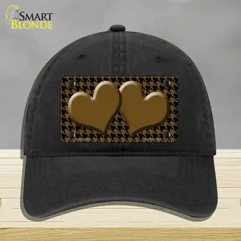 Brown Black Houndstooth Brown Center Hearts Novelty License Plate Hat Unconstructed Cotton / Black