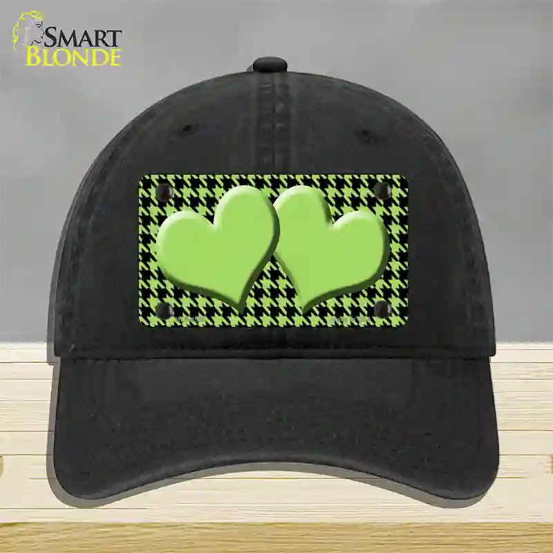 Lime Green Black Houndstooth Lime Green Center Hearts Novelty License Plate Hat Unconstructed Cotton / Black