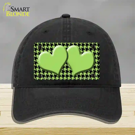 Lime Green Black Houndstooth Lime Green Center Hearts Novelty License Plate Hat Unconstructed Cotton / Black