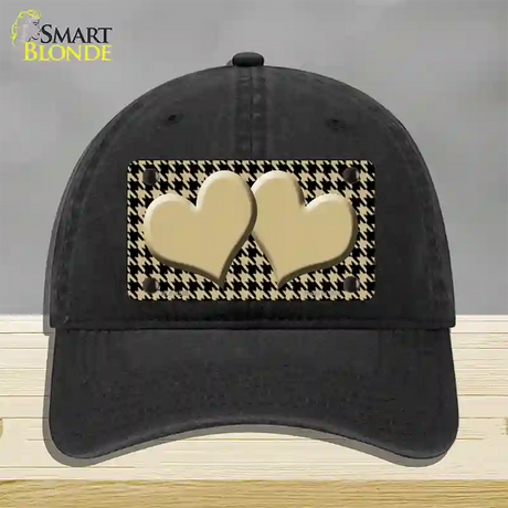 Gold Black Houndstooth Gold Center Hearts Novelty License Plate Hat Unconstructed Cotton / Black