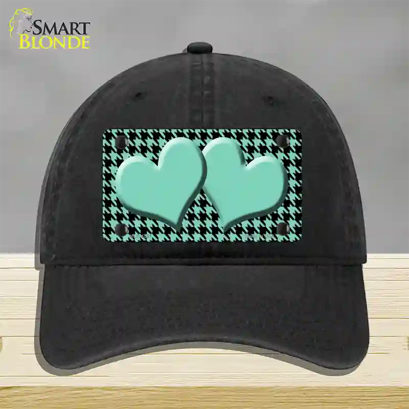 Mint Black Houndstooth Mint Center Hearts Novelty License Plate Hat Unconstructed Cotton / Black