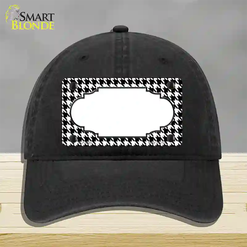 White Black Houndstooth Scallop Center Novelty License Plate Hat Unconstructed Cotton / Black