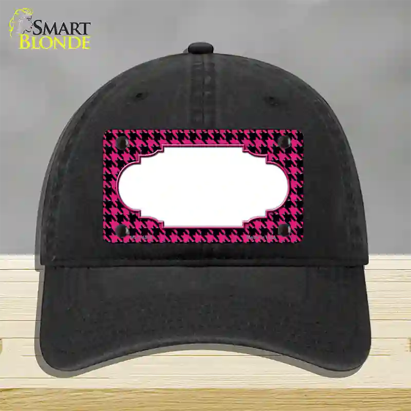 Pink Black Houndstooth Scallop Center Novelty License Plate Hat Unconstructed Cotton / Black