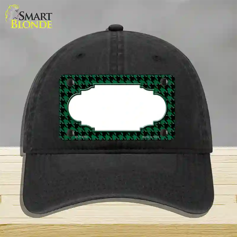 Green Black Houndstooth Scallop Center Novelty License Plate Hat Unconstructed Cotton / Black