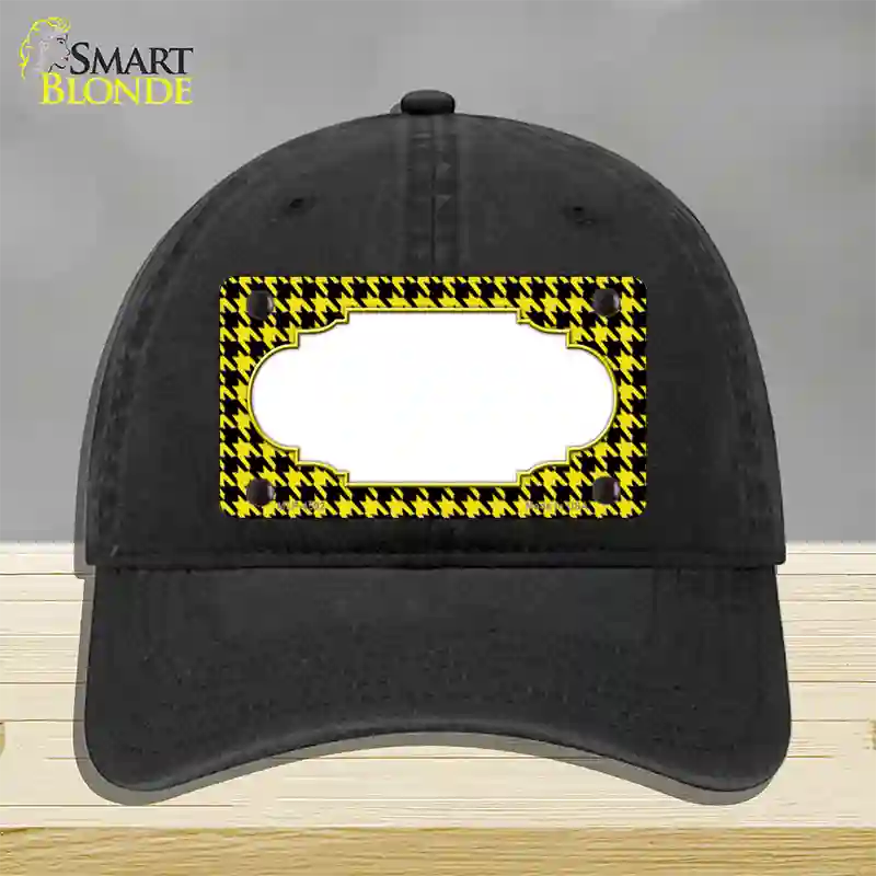 Yellow Black Houndstooth Scallop Center Novelty License Plate Hat Unconstructed Cotton / Black