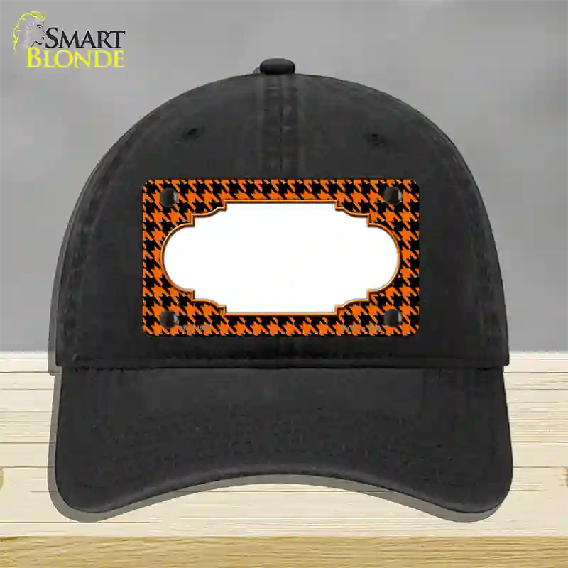 Orange Black Houndstooth Scallop Center Novelty License Plate Hat Unconstructed Cotton / Black