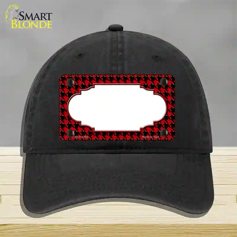 Red Black Houndstooth Scallop Center Novelty License Plate Hat Unconstructed Cotton / Black