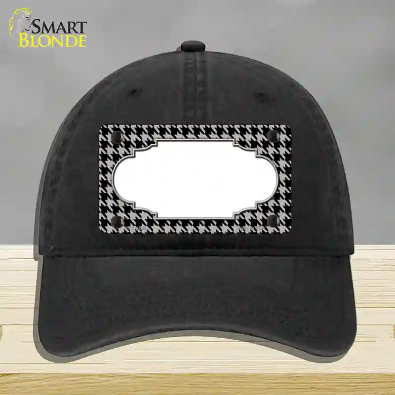 Grey Black Houndstooth Scallop Center Novelty License Plate Hat Unconstructed Cotton / Black