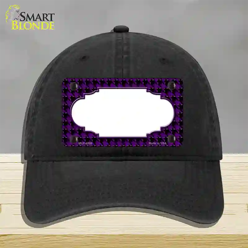 Purple Black Houndstooth Scallop Center Novelty License Plate Hat Unconstructed Cotton / Black