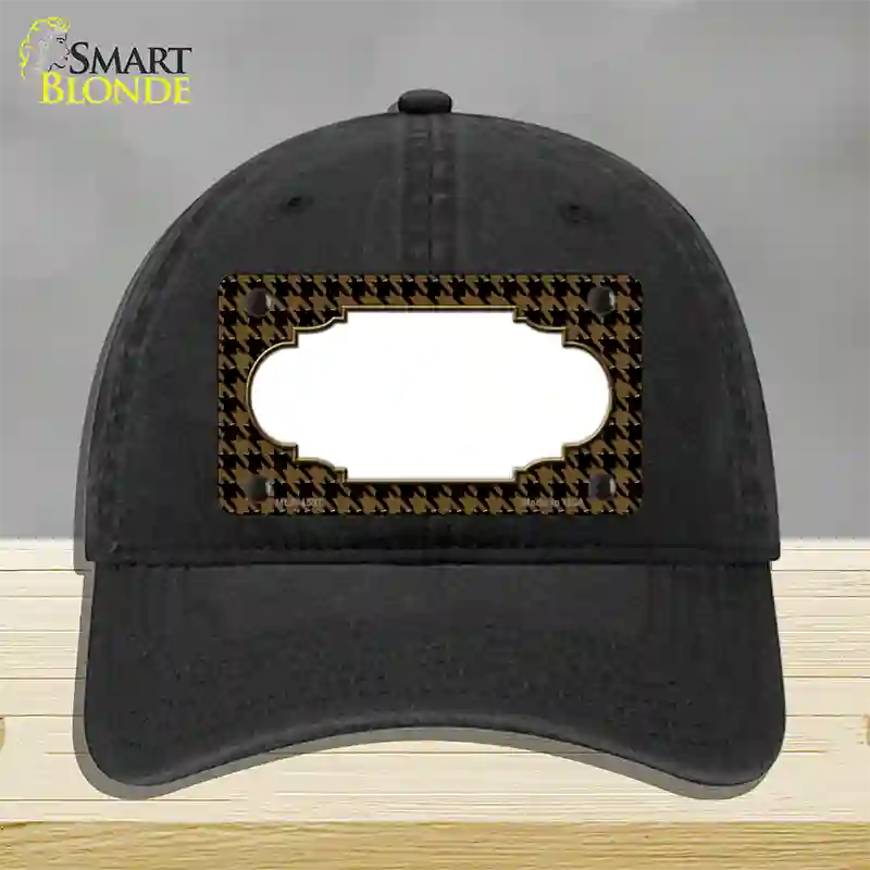 Brown Black Houndstooth Scallop Center Novelty License Plate Hat Unconstructed Cotton / Black