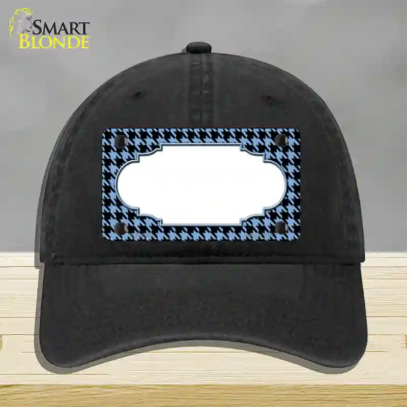 Light Blue Black Houndstooth Scallop Center Novelty License Plate Hat Unconstructed Cotton / Black