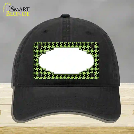 Lime Green Black Houndstooth Scallop Center Novelty License Plate Hat Unconstructed Cotton / Black