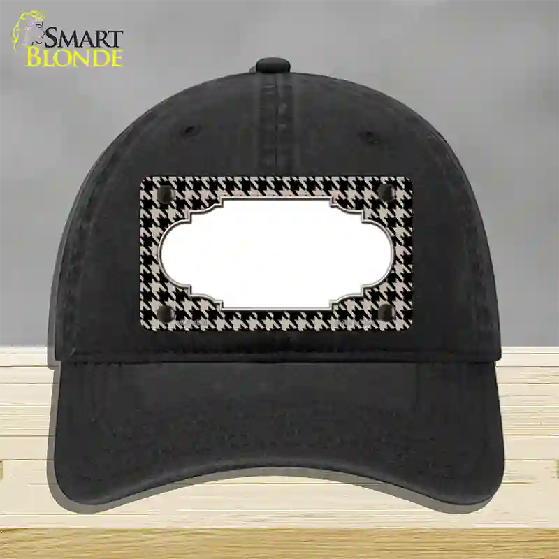 Tan Black Houndstooth Scallop Center Novelty License Plate Hat Unconstructed Cotton / Black