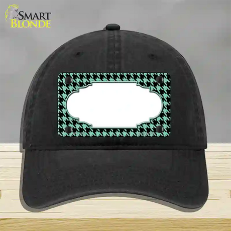 Mint Black Houndstooth Scallop Center Novelty License Plate Hat Unconstructed Cotton / Black