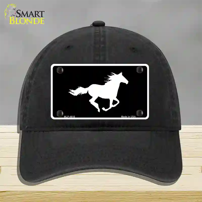 Running Horse Novelty License Plate Hat Unconstructed Cotton / Black