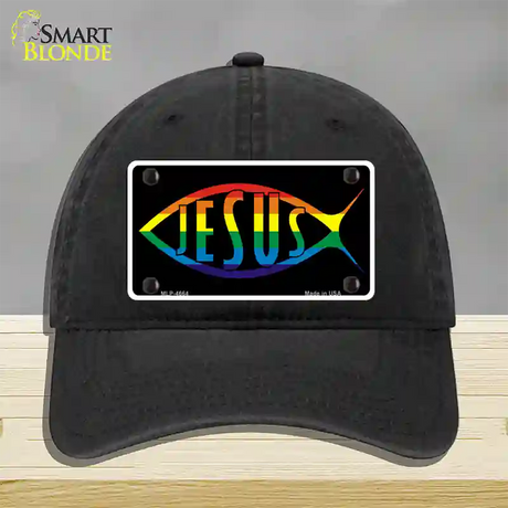 Jesus Fish Rainbow Novelty License Plate Hat Unconstructed Cotton / Black