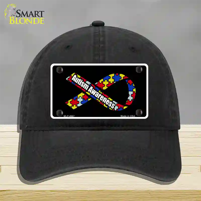 Autism Awareness Ribbon Novelty License Plate Hat Unconstructed Cotton / Black