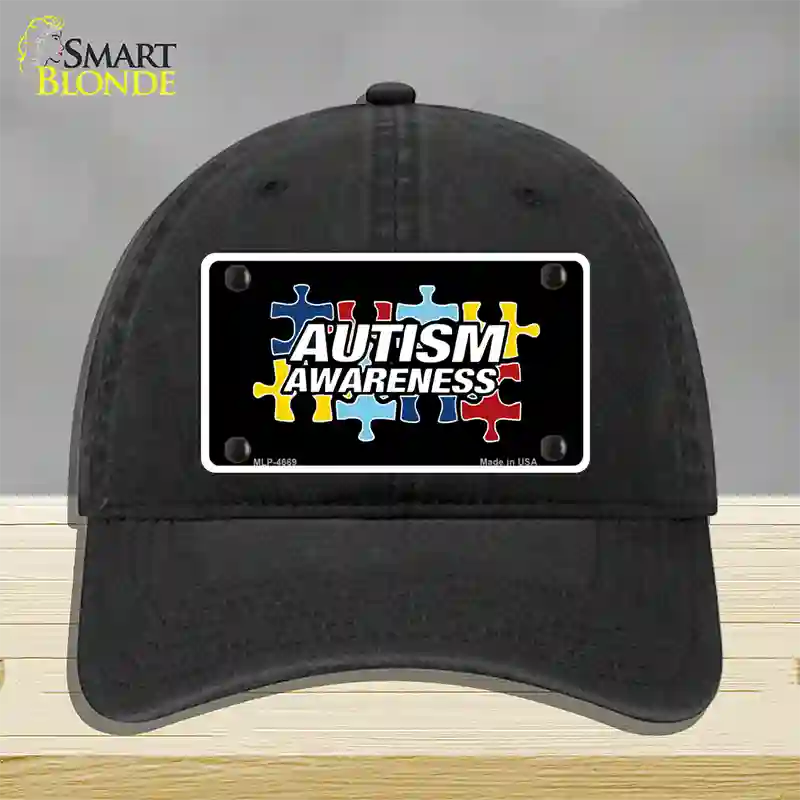 Autism Awareness Novelty License Plate Hat Sign Unconstructed Cotton / Black