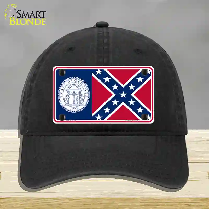 Georgia Confederate State Flag Novelty License Plate Hat Unconstructed Cotton / Black