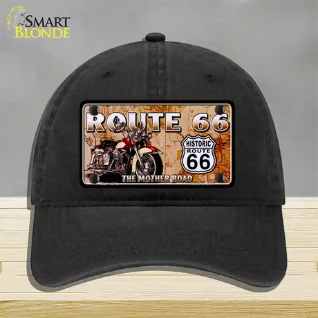 Route 66 Mother Road Motorcycle Novelty License Plate Hat Unconstructed Cotton / Black