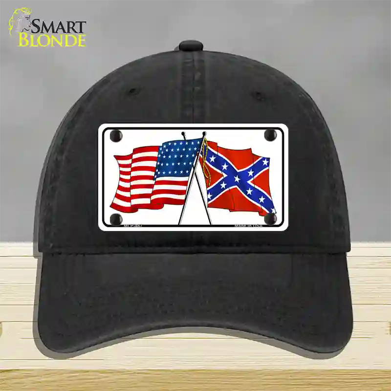 Confederate USA Crossed Flags Novelty License Plate Hat Unconstructed Cotton / Black