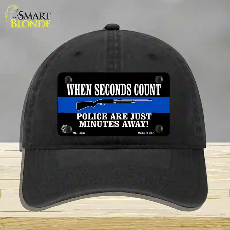 Police Are Just Minutes Away Novelty License Plate Hat Unconstructed Cotton / Black