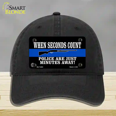 Police Are Just Minutes Away Novelty License Plate Hat Unconstructed Cotton / Black