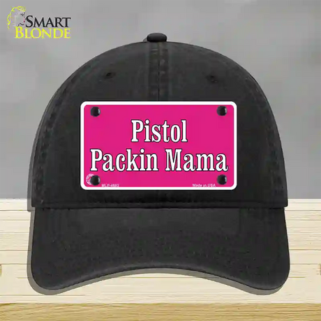 Pistol Packin Mama Novelty License Plate Hat Unconstructed Cotton / Black