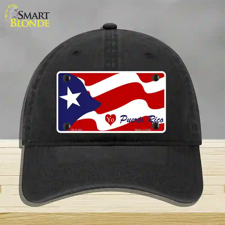 I Love Puerto Rico Novelty License Plate Hat Unconstructed Cotton / Black