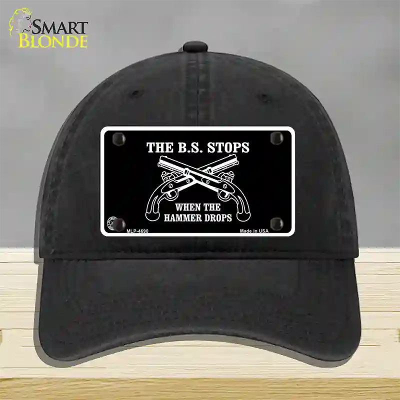 The BS Stops Novelty License Plate Hat Unconstructed Cotton / Black