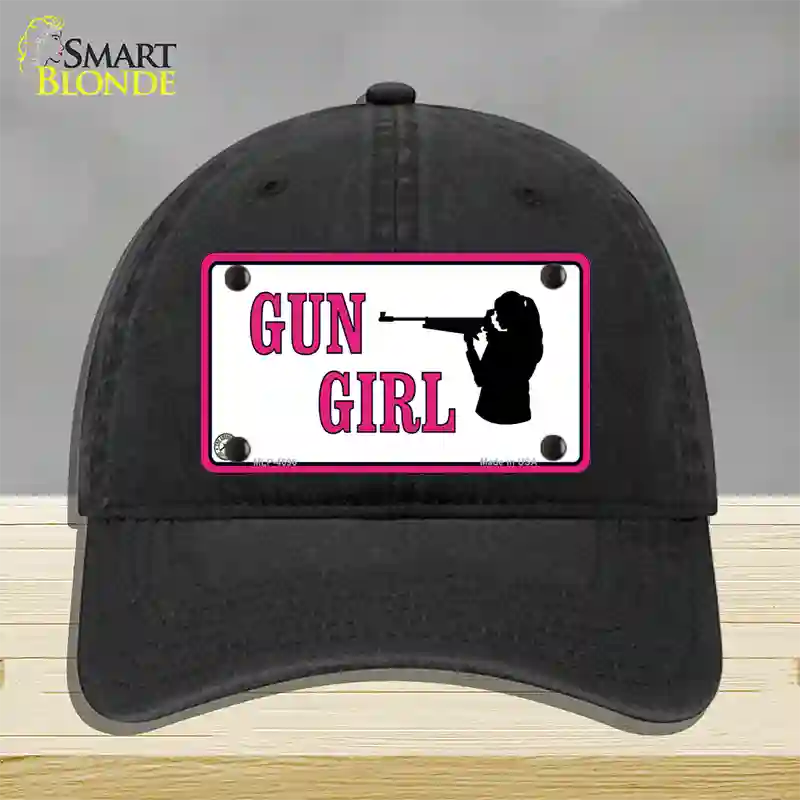 Gun Girl Novelty License Plate Hat Unconstructed Cotton / Black