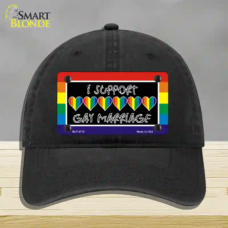 Support Gay Marriage Novelty License Plate Hat Unconstructed Cotton / Black