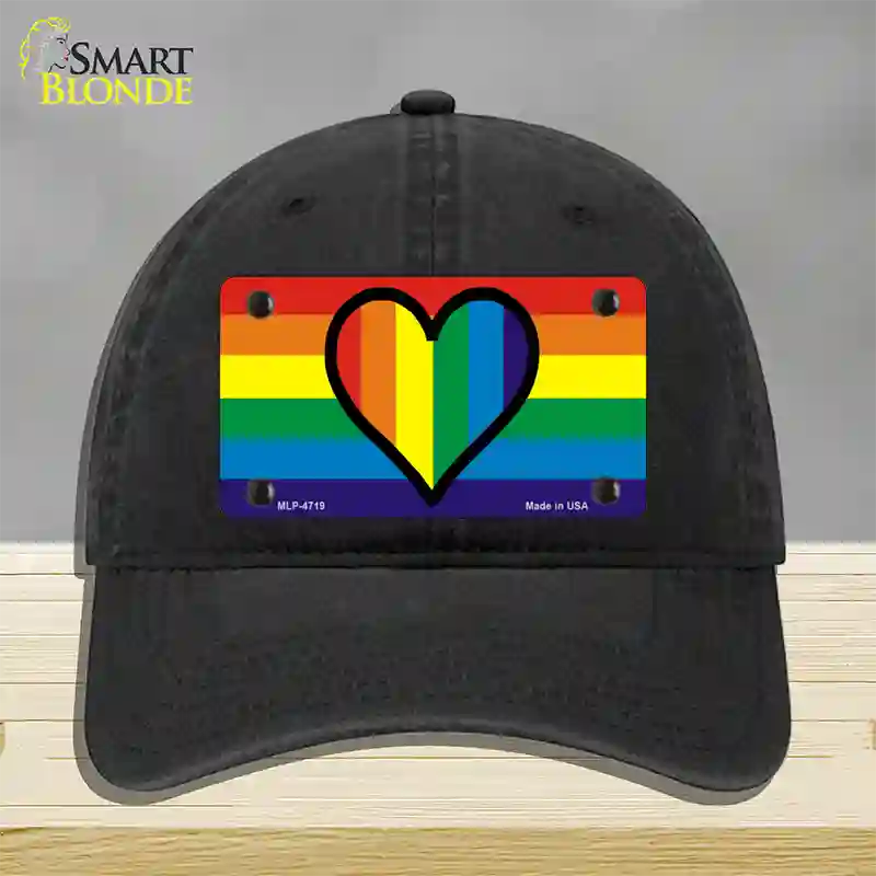 Rainbow Heart Novelty License Plate Hat Unconstructed Cotton / Black