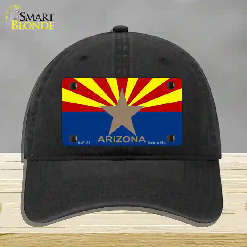 Arizona State Flag Novelty License Plate Hat Unconstructed Cotton / Black