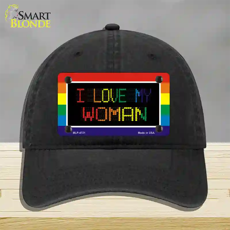 I Love My Woman Novelty License Plate Hat Unconstructed Cotton / Black