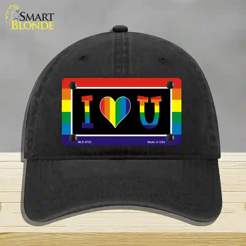 I Love U Novelty License Plate Hat Unconstructed Cotton / Black