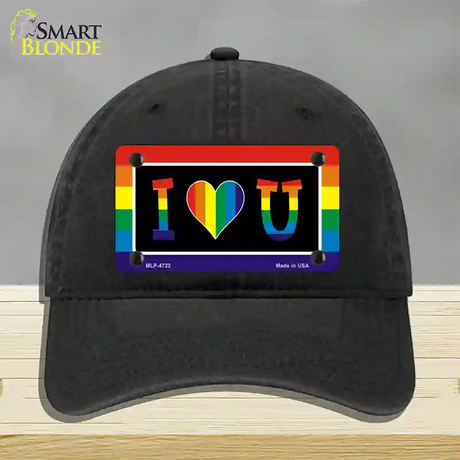 I Love U Novelty License Plate Hat Unconstructed Cotton / Black