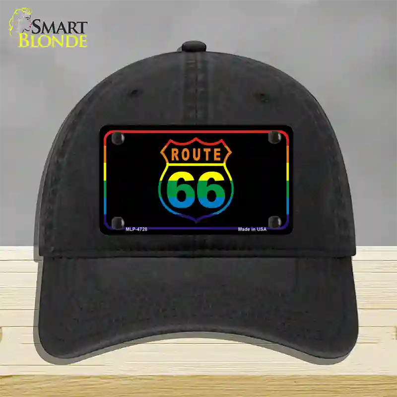 Route 66 Rainbow Flag Novelty License Plate Hat Unconstructed Cotton / Black