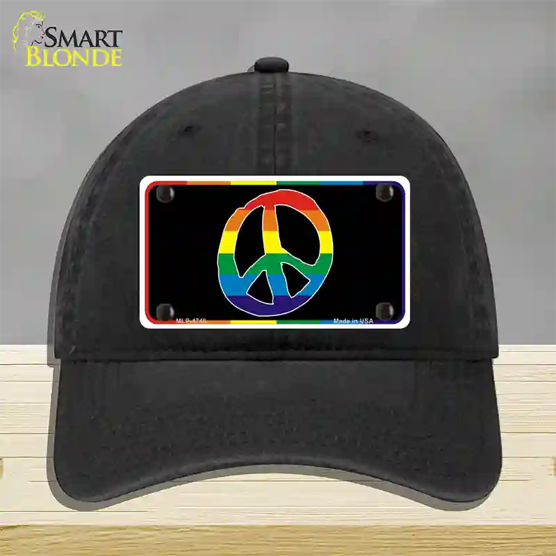 Peace Sign Novelty License Plate Hat Unconstructed Cotton / Black