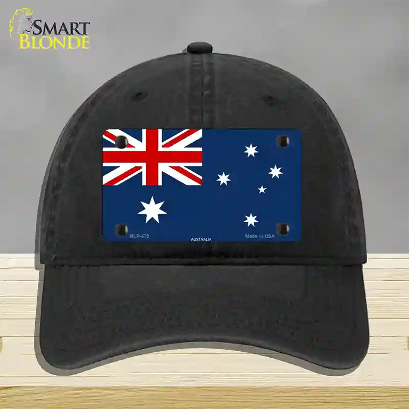 Australia Flag Novelty License Plate Hat Unconstructed Cotton / Black