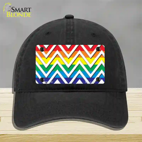 Rainbow White Chevron Novelty License Plate Hat Unconstructed Cotton / Black